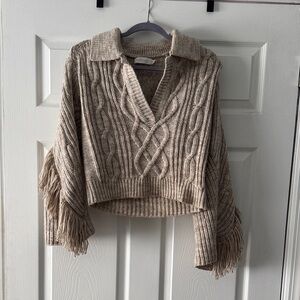 Jonathan Simkhai Beige Cable Knit V-Neck Sweater